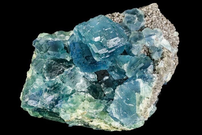 Blue-Green Stepped Fluorite on Quartz - China #112189